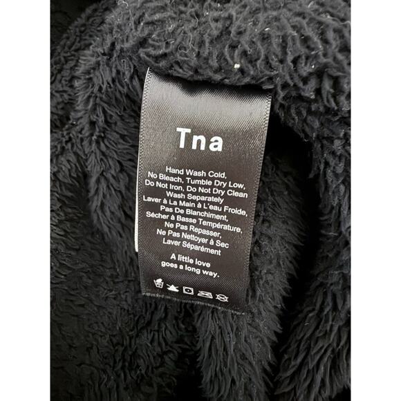 TNA Aritzia Black Goose Puffer Down Jacket Sherpa Fleece Hoodie Small Quilt Zip - Picture 7 of 8